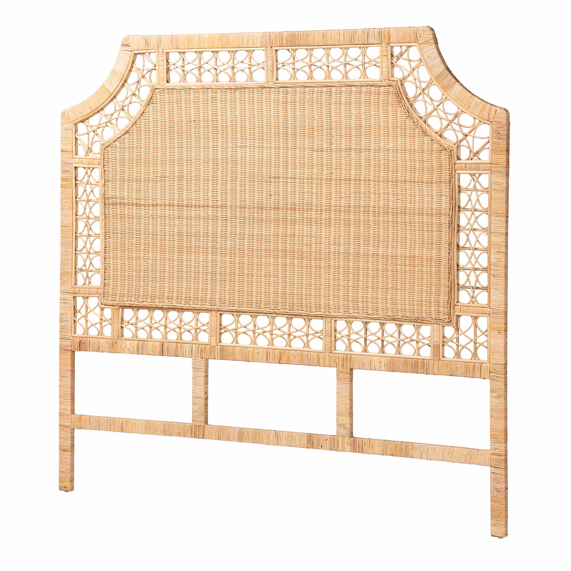 bali & pari Hekima Natural Rattan Standalone Headboard - Coastal Boho Style Handwoven Wicker Bed Backdrop, Queen